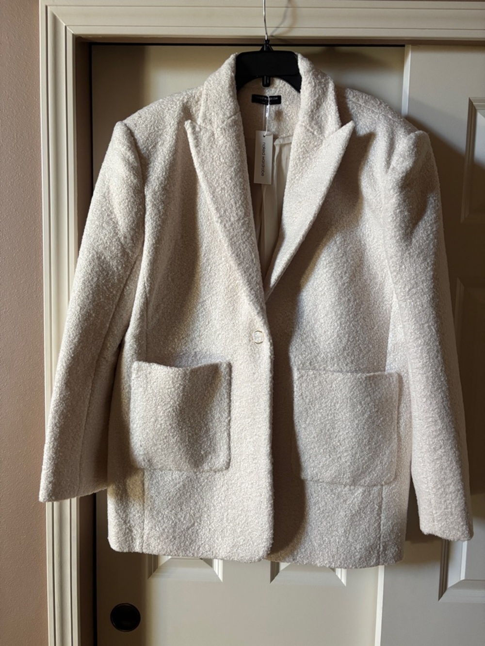 Naked Wardrobe Cream Bouclé Single-Button Blazer
